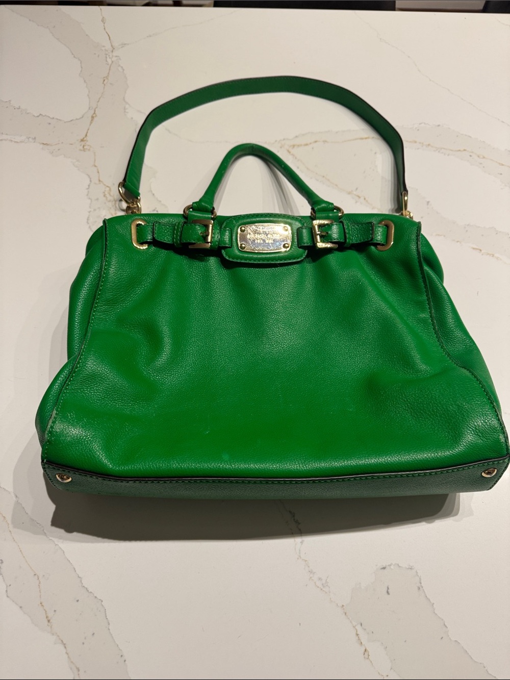 Michael Kors Bright Green Leather Shoulder Bag with Gold Hardware